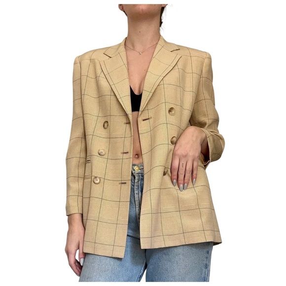 Evan Picone 100% Silk Plaid Double Breasted Blazer Size 12 - Picture 9 of 9